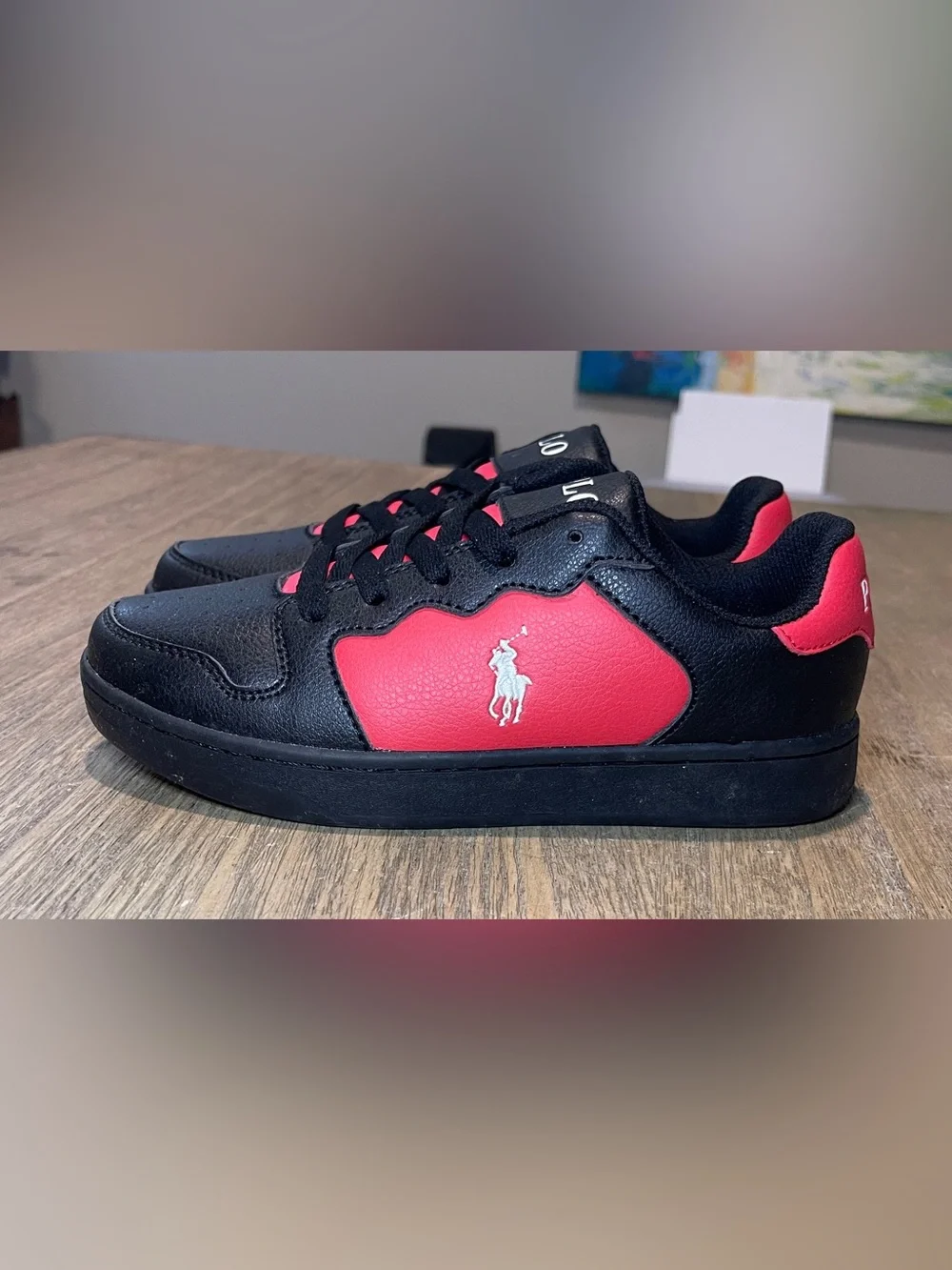 Polo By Ralph Lauren Blk/Red Sneakers, Youth Size 6